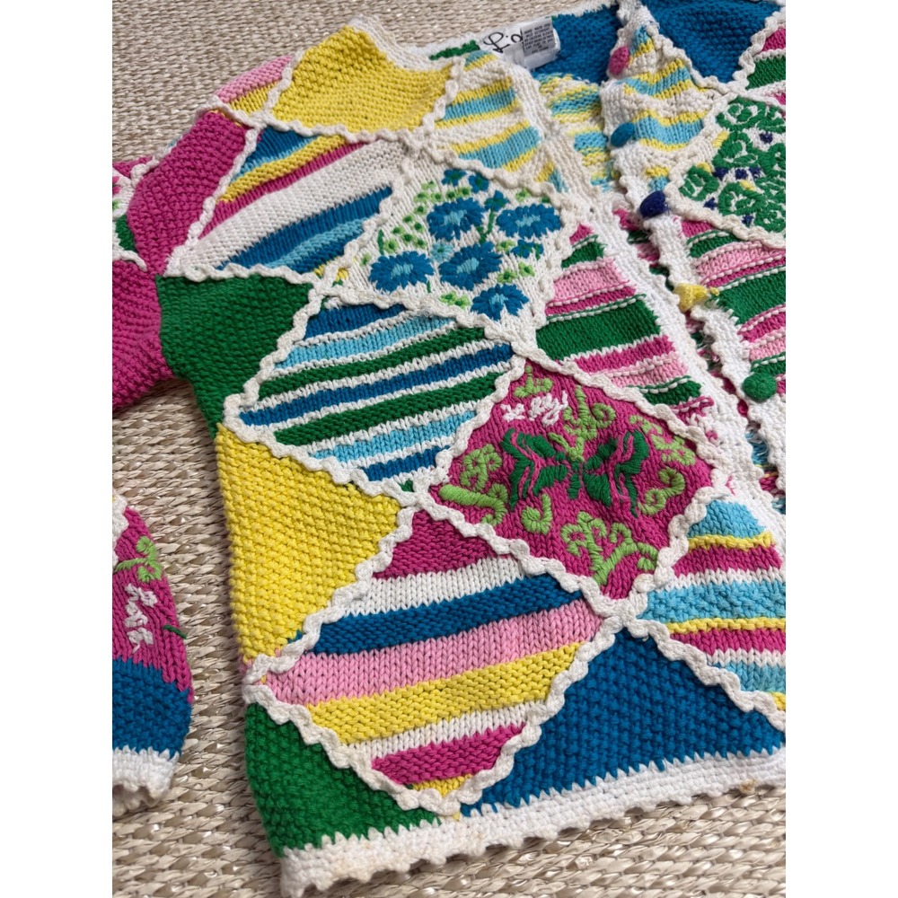 Lilly Pulitzer Vintage Patchwork Floral Knit Cardigan Sweater pastel Cottagecore - Picture 10 of 12